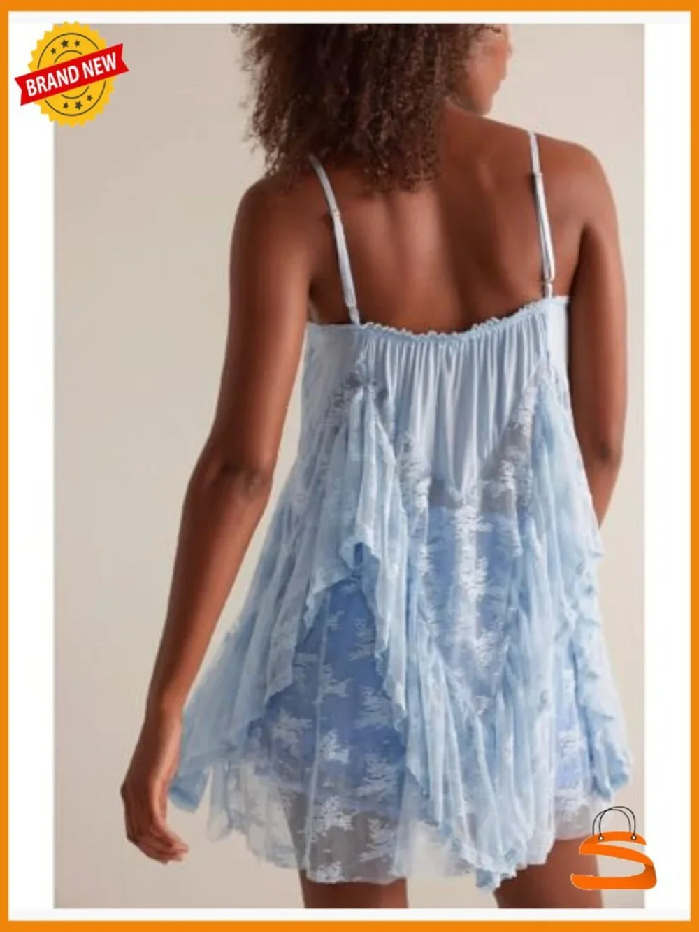 Lace Trim Flowy Mini Sleep Dress Chemise Nightgown Adjustable Straps